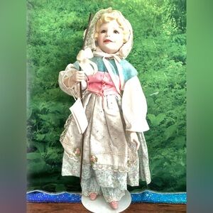 Little Bo Peep Porcelain Doll with Pink and Blue Outfit